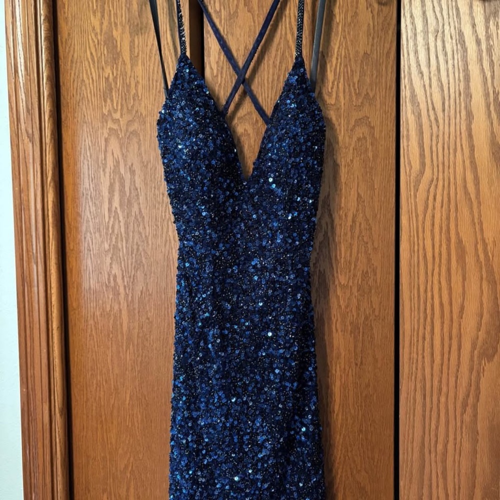 Primavera Couture Navy Sequin Dress